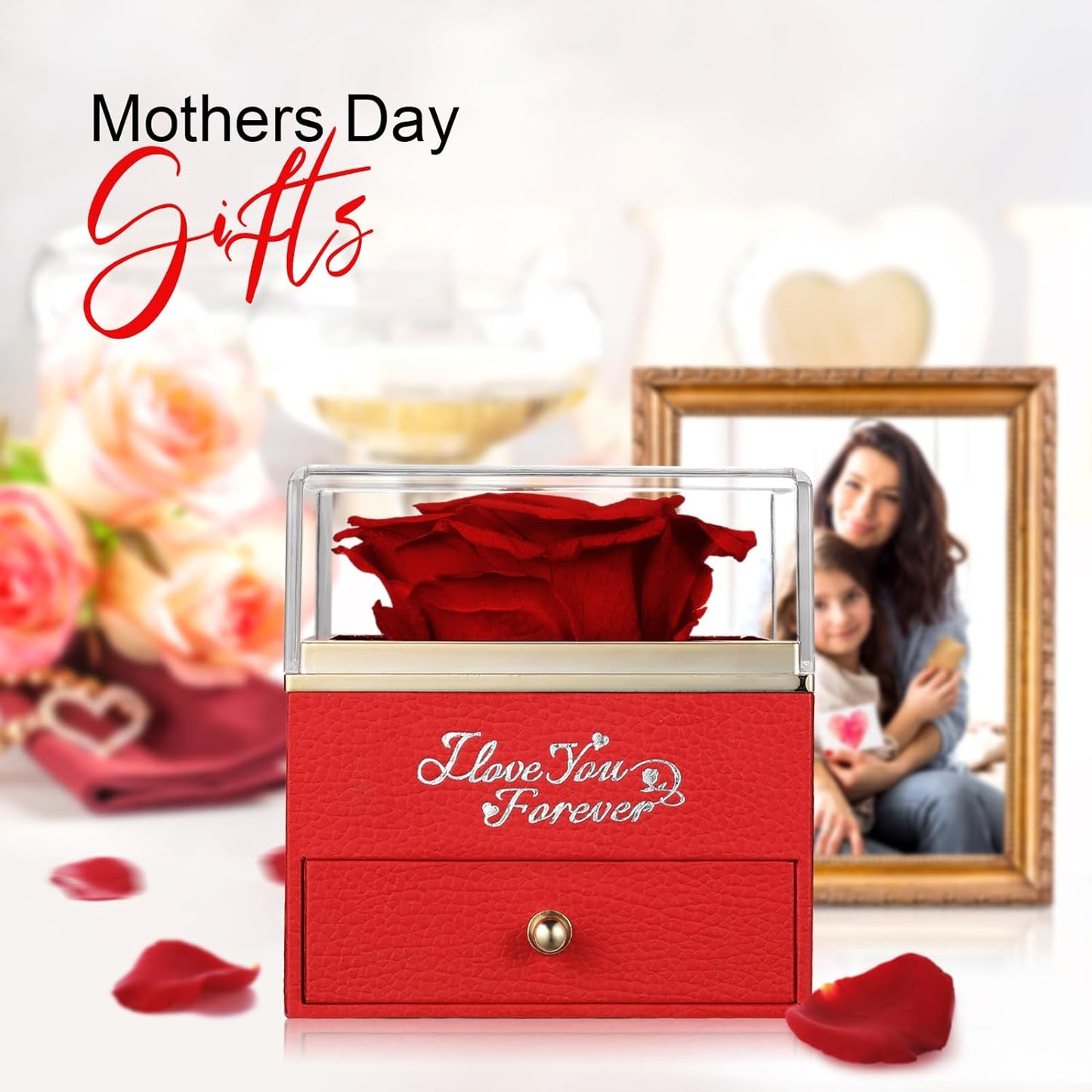 Christmas Gifts for Women, Preserved Real Rose with I Love You Necklace, Forever Flowers Rose Gifts for Women, Mom, Wife and Girlfriend, Birthday Anniversary Romantic Gifts for Her